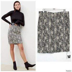 MM. Lafleur Crosby Pencil Skirt Scribble Jacquard Black Cream Size 8 NEW
